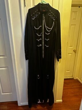 Tripp NYC Chain Eyelet Black Long Trench Coat with Chain & O-Ring Details